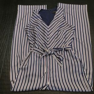 Banana Republic Navy and White Striped Wide Leg Jumpsuit